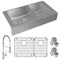 Elkay 18 Gauge SS 35-7/8" x 20-1/4" x 9" 60/40 Dbl Bowl Farmhouse Sink and Faucet Kit w/ Bottom Grid and Drain ECTRUF32179RFBC - alternate 1